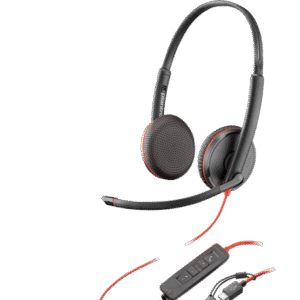 Poly Blackwire 3225 Stereo USB-C Headset with 3.5mm Jack + USB-C/A Adapter – Noise-Canceling, UC-Ready