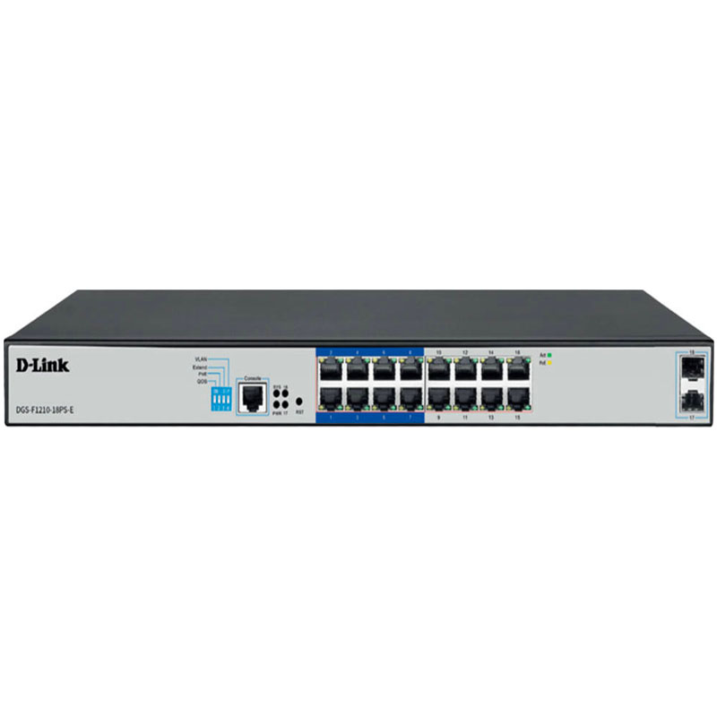 D-Link DGS-F1210-18PS 16-Port Gigabit Long Range PoE+ Smart Switch with 2 SFP